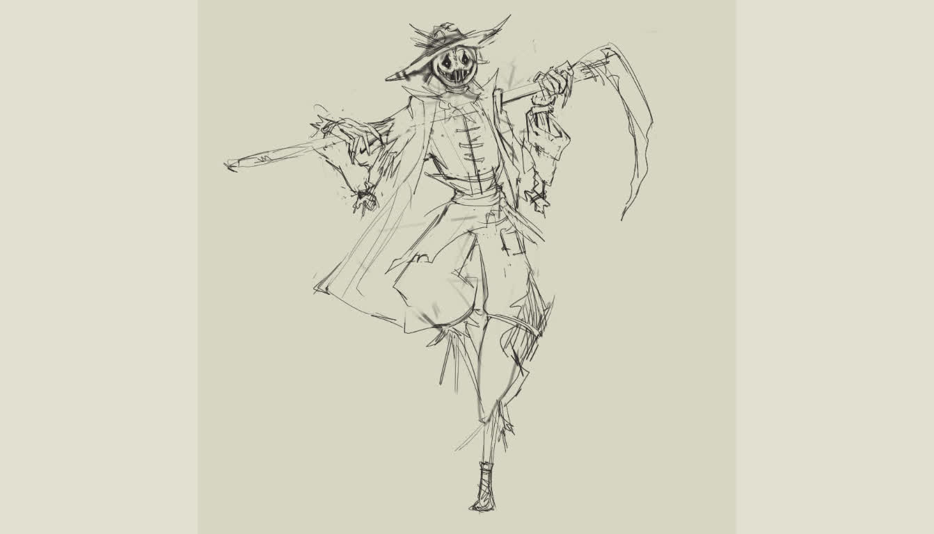 Scarecrow character line sketch