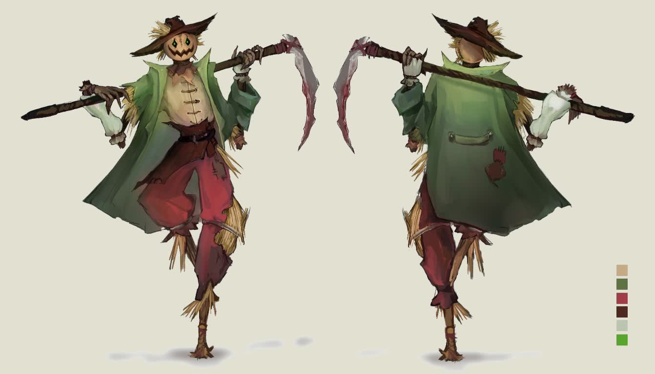 Scarecrow character turnaround and palette